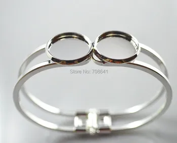 

Silver Plated Brass Metal Blank Bangle Bases w/ Double Round Bezel stone Cabochon cuff Bracelet Bangle Settings DIY Findings