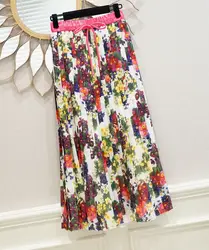 Романтическая Цветочная плиссированная шифоновая юбка миди с принтом Эластичный пояс кружевная отделка Мода Подиум высокое качество юбки