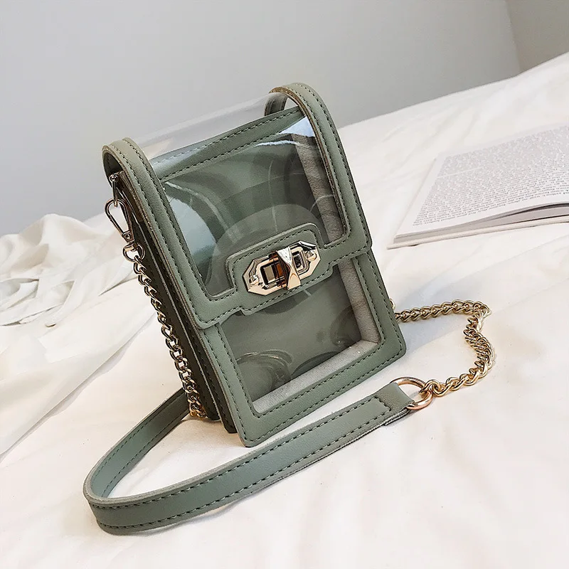 

2019 New Fashion Women Summer Transparent Crossbody Bag Chain Jelly Small High Quality Square Phone Bag Shoulder Messenger Bag