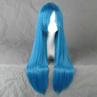 

Hitman Reborn Bluebell Cos Wig Cosplay party Wigs 80CM Blue ink long Straight Hair + Free Wig Cap