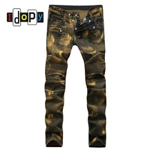 Fashion Vintage Mens Ripped Biker Jeans Pants Slim Fit Pleated Hip Hop Motorcycle Denim Joggers Male Streetwear Jean Trousers