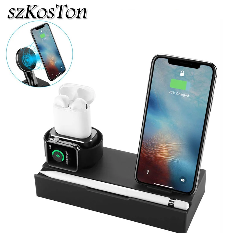 

4in1 QI Fast Wireless Charger Pad For iPhone Samsung USB Charger Dock For Apple Watch Airpods Desk Holder Stand For Apple Pencil
