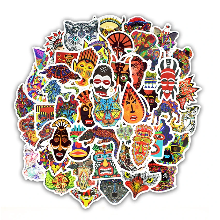 

50PCS Ethnic Totem Sticker Animal Mandala Bohemian Tribal Masks Tattoo Decor Stickers to DIY Luggage Laptop Travel Case Guitar
