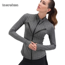 Taoyekma, Женское пальто для йоги с длинным рукавом, облегающее, на молнии, для спорта, Джерси, для отдыха, сетчатая, для бега, куртка с карманами для большого пальца