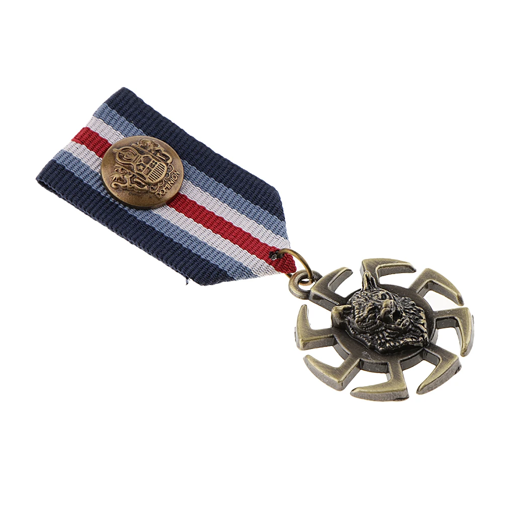 Punk Mens Wolf Head Wheel Medal Pendant Badge Fabric Uniform Brooch Pin