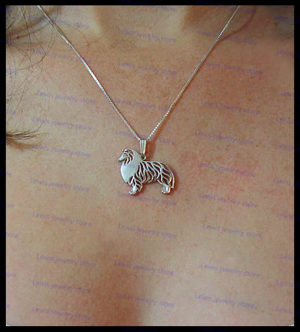 Wholesale Cartoon Rough Collie Necklace New Fashion Shetland Sheepdog Dog Jewelry Golden Colors Plated 12pcs/Lot