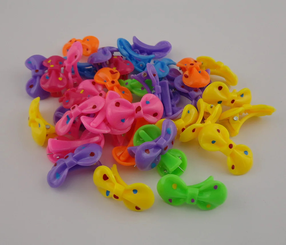 

50PCS 1.8cm*3.5cm colorful polka dotted printing Bows Plastic hair Clips for Kids hair accessories hairpins for DIY boutique