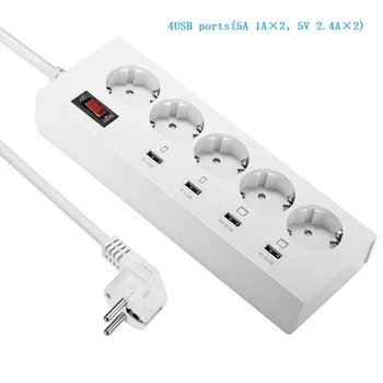 

Power Strip 5-Way Multiple Sockets EU Plug Outlets Switchable 4 USB 5V/8A Smart Fireproof 4000W USB Charging for Smartphones