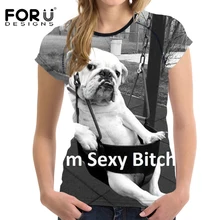 FORUDESIGNS Gray 3D Pug Animal Woman Tops T-shirt Summer Short Sleeved Casual Shirt For Women Slim Bodybuilding Feminine Clothes