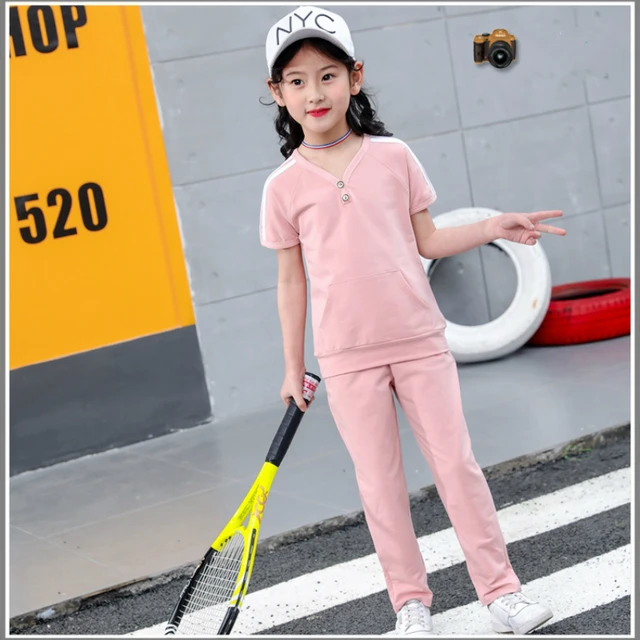 Children's Summer Sport Sets Children Girls Short Sleeve Trousers