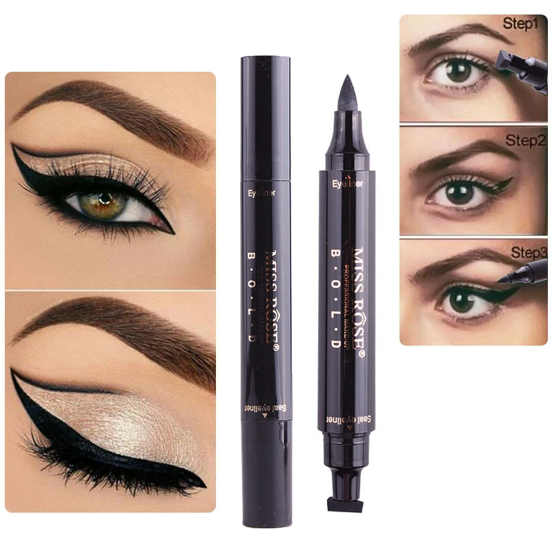 

Miss Rose Seal Stamp Eyeliner Double Head Sexy Eye Makeup Cosmetic Waterproof Cat Eye Long Lasting Eyeliner Cut Crease TSLM1