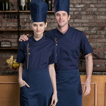 

Men's Restaurant Kitchen Cooking Workwear Breathable Mesh Back Tshirts Chef Hotel Waiter Barbershop Work Jackets Uniforms Outfit