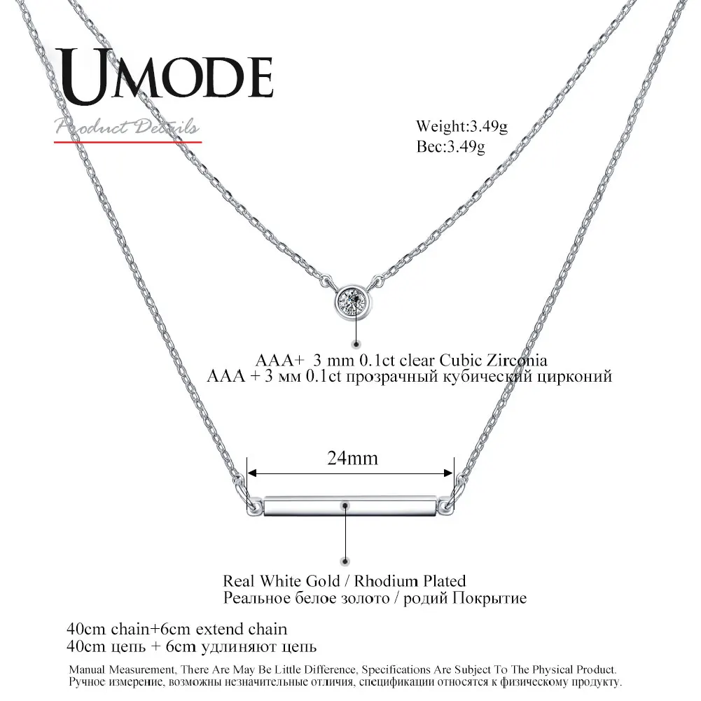 UMODE простой слой белого золота ожерелья для женщин Круглый Кубический Цирконий Подвески геометрические модные ювелирные изделия дизайн UN0266