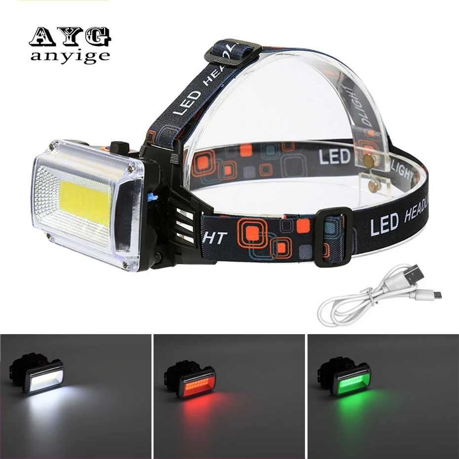 ANYIGE USB Power COB LED Headlight Headlamp Rechargeable Head Lamp