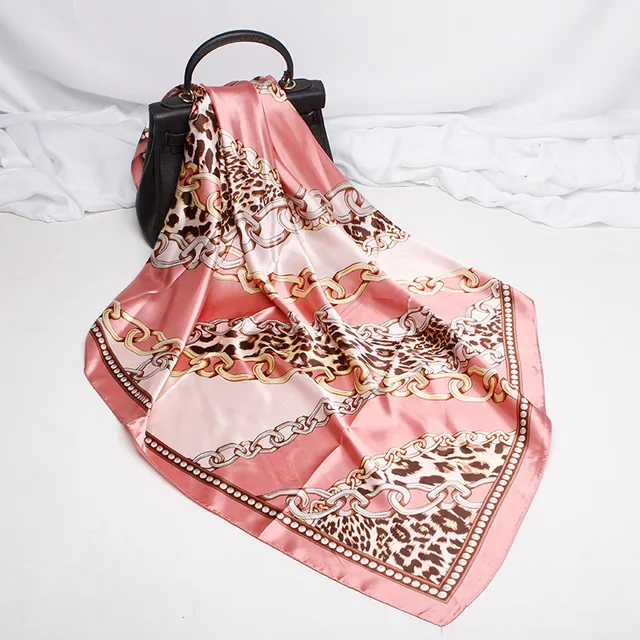 Fashion Kerchief Hair Scarf For Women Print Silk Satin Hijab Scarfs 90*90cm Square Neckerchief Headband Scarves For Ladies 2021 W42511