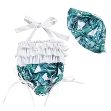 Летняя одежда для плавания для маленьких девочек, сексуальный купальник, детская одежда с листьями лотоса, шапочка для бассейна+ одежда для плавания из двух предметов