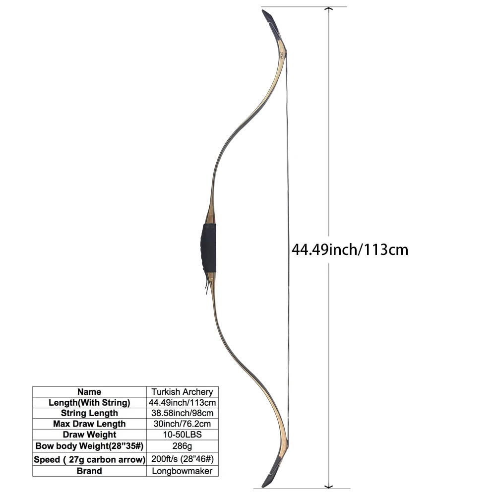 

Longbowmaker Tukish Arhcery Fast Speed Traditional Recurve Bow Maple Laminated Horsebow 30-55Lbs TA