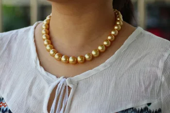 

925 silver real natural big Nanyang Zhujin yellow pearl necklace natural seawater pearl necklace round very light Tahiti silver
