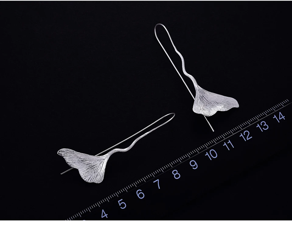 Muduh Collection Real 925 Sterling Silver Natural Handmade Designer Fine Jewelry Ginkgo Leaf Fashion Dangle Earrings for Women Brincos