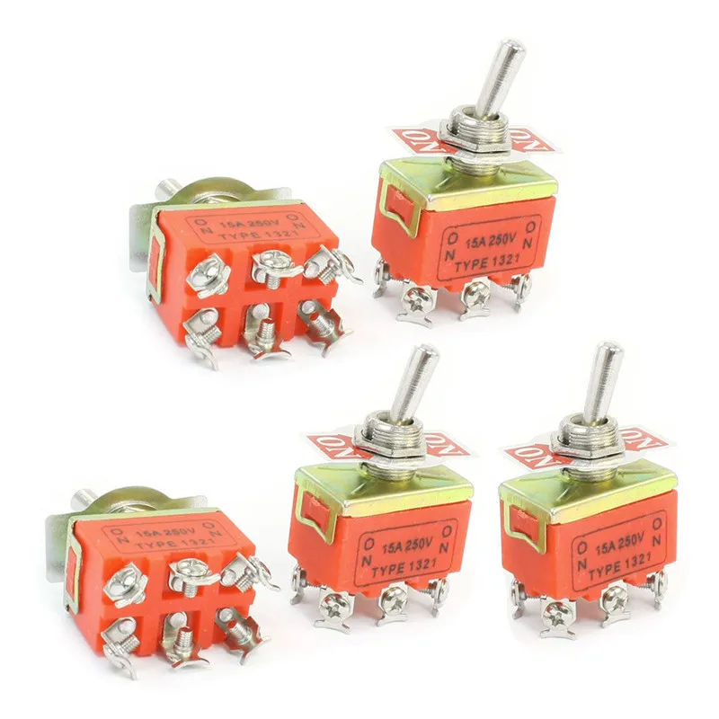 5 Pcs 2 Position ON ON DPDT Self Locking Toggle Switch AC 250V 15Ain