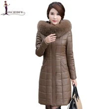 Большой Размер 7XL Женская парка зимняя куртка из искусственной кожи Новая мода меховой воротник с капюшоном плюс хлопок верхняя одежда пальто для женщин X431