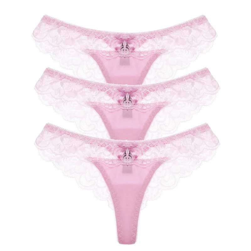 Модные сексуальные кружевные трусики с бантом для женщин, прозрачные Хлопковые женские трусики, женские трусы, нижнее белье, милое белье с цветочным узором, Прямая поставка - Цвет: Pink X 3