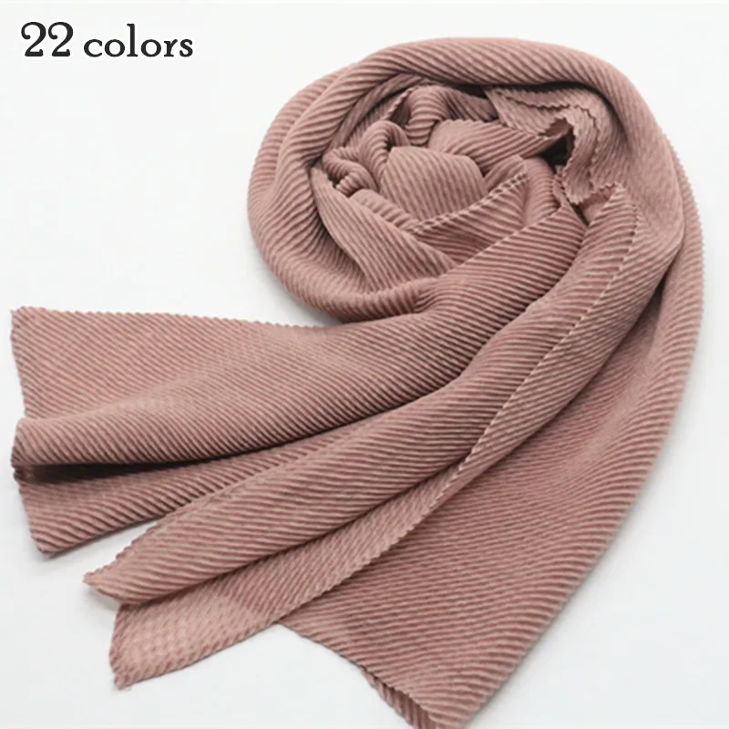 

ladies plain 22 color wrinkle scarf shawl wrap raised grain drape muslim headband viscose autumn scarves