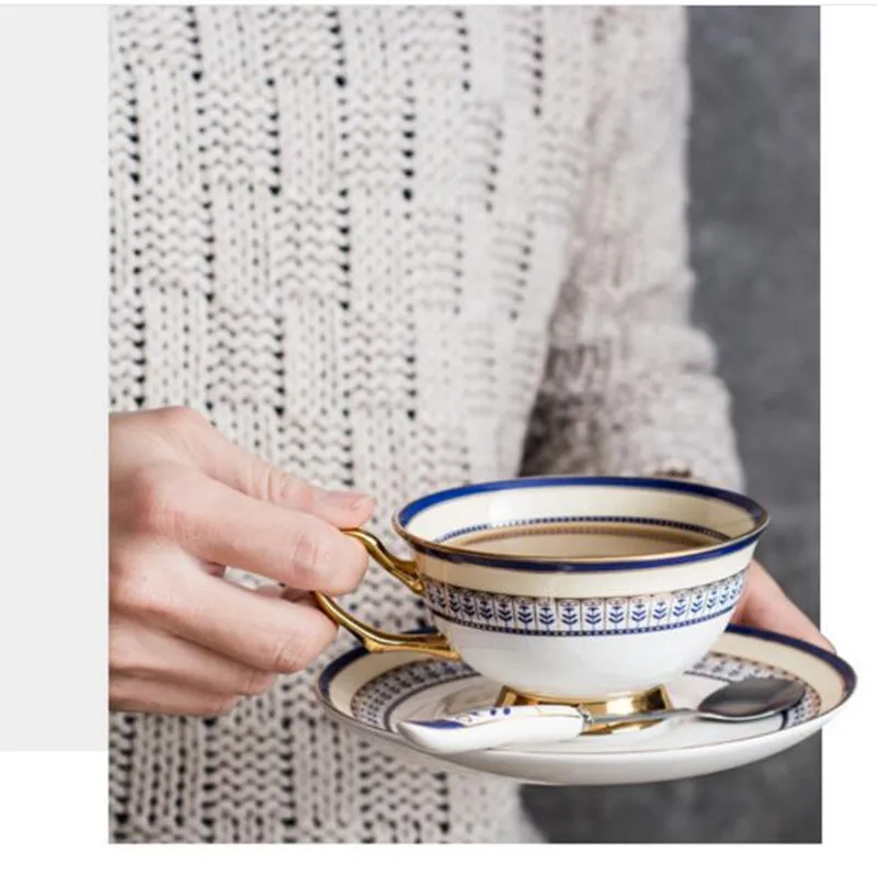 Fashion British Style Ceramic Cup Bone China Coffee Cup Drinking Cup Household Drinking Set Spoon
