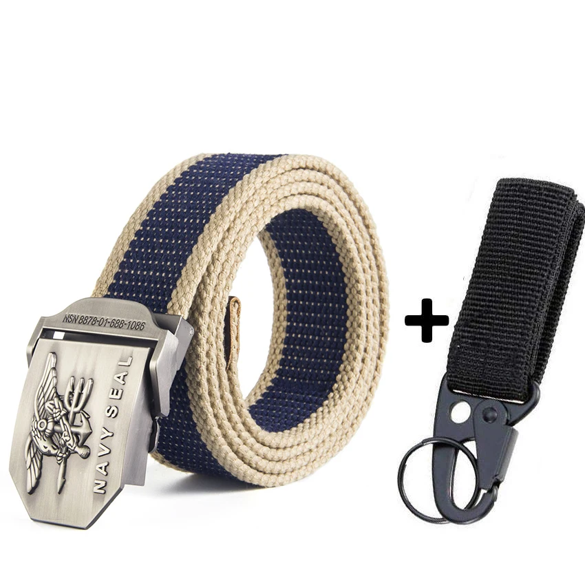 Blue Stripes Match 12 типов холщовый мужской ремень темно-синего цвета с металлической гладкой пряжкой полосатый мужской ремень из сплава орла армейский ремень длинный Регулируемый черный пояс для талии - Цвет: Blue Stripes Match