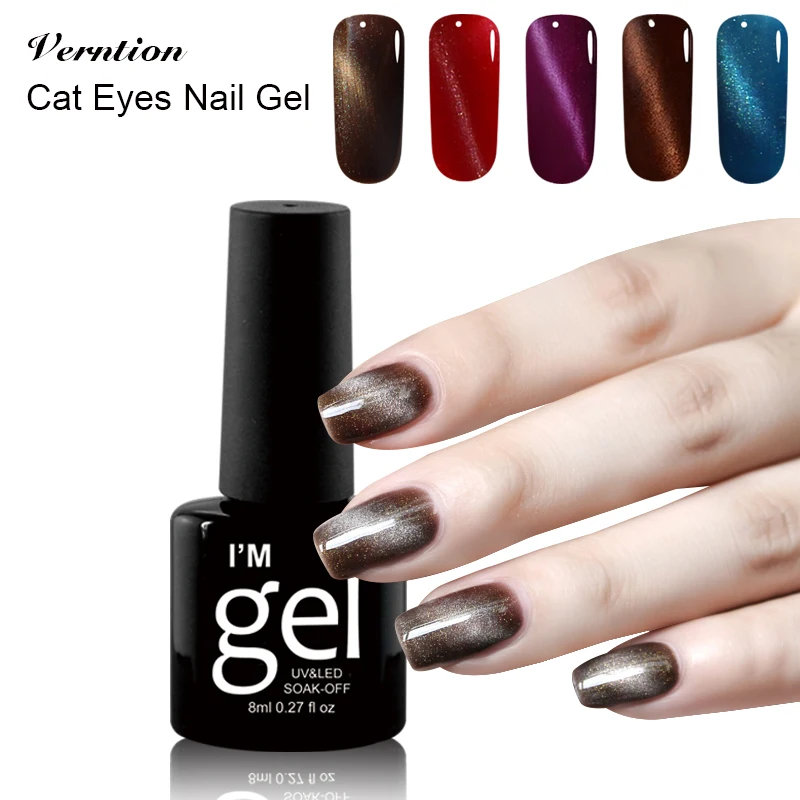 

Verntion New 3D Cat Eye Gel Nail Polish Semi Permanent Magnetic Gel Lacquer Long Lasting Soak Off Led Uv Hybrid Nail Gel Polish