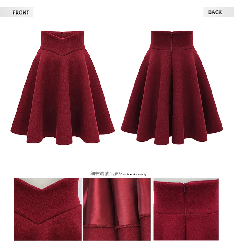 Сексуальная ретро Женская плиссированная юбка, осенняя и зимняя мода, высокая талия, большой размер, теплая одноцветная Женская юбка