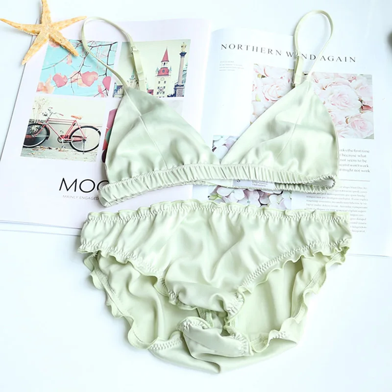 Новые Нижнее белье Женщины набор гостиная Bralette оборками шелковые Bralet
