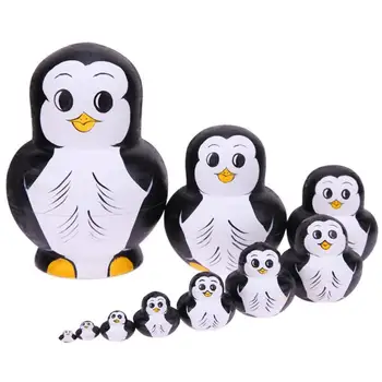

10pcs/Set Creative Wood Nesting Russia Toy Lovely Penguin Pattern Russian Matryoshka Dolls For Kids Favorite Birthday Gift