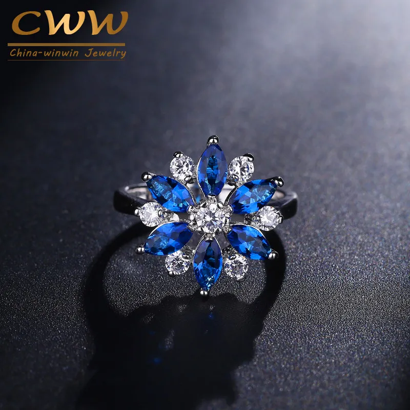 Женское кольцо с фианитом цвета белого золота R074|flower ring|rings fashion jewelryring jewelry |