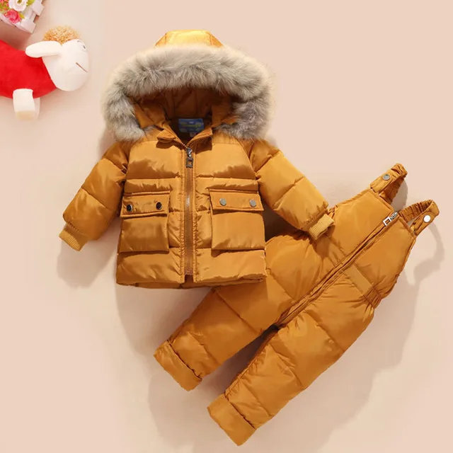 Winter Baby Boy Girls Duck Down Snow Jackets Pants 2pcs Set Children