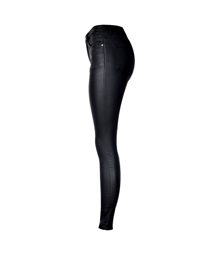 2017 Top Vogue Women`s Clothing Slim Faux Leather Pants High Waist Motorcycle Models Black Coated PU Denim Pants Female Leggings (11)