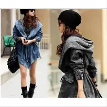 Autumn Denim Coat Oversized Hoodie Hooded Outerwear Jean Wind Jacket Denim Women Coat Female Winter chaquetas mujer