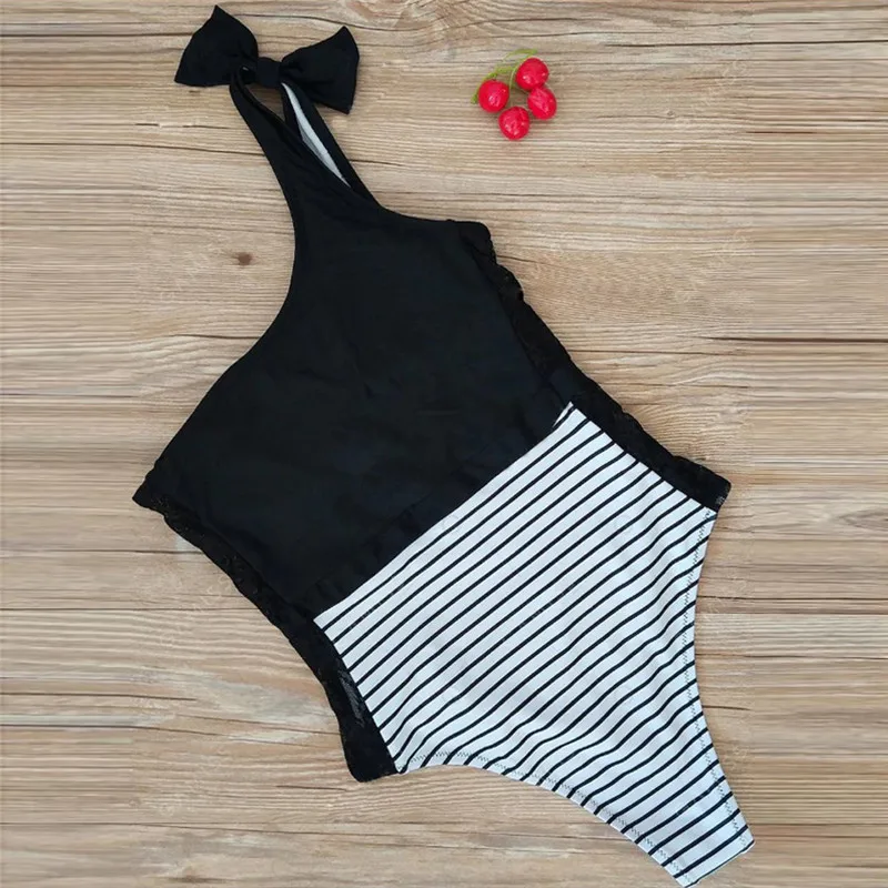 

Women Girl One Shoulder Striped Lace Sexy Padded Bathing Bodysuit Swimwear 25