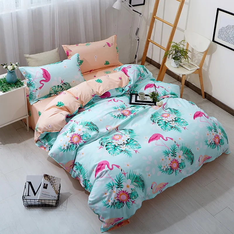 Pink Flamingo Tropical green plants Leaves Print Kids Bedding Bedlinen