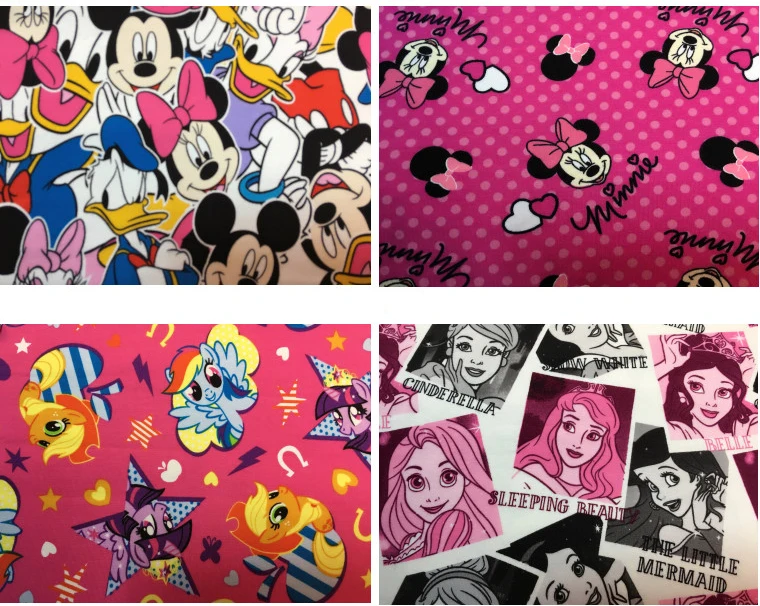 

100*145cm snow White princess Mickey Minnie Elasticity knitted cotton fabric For Sewing Fat Quilting Patchwork girl Cloth