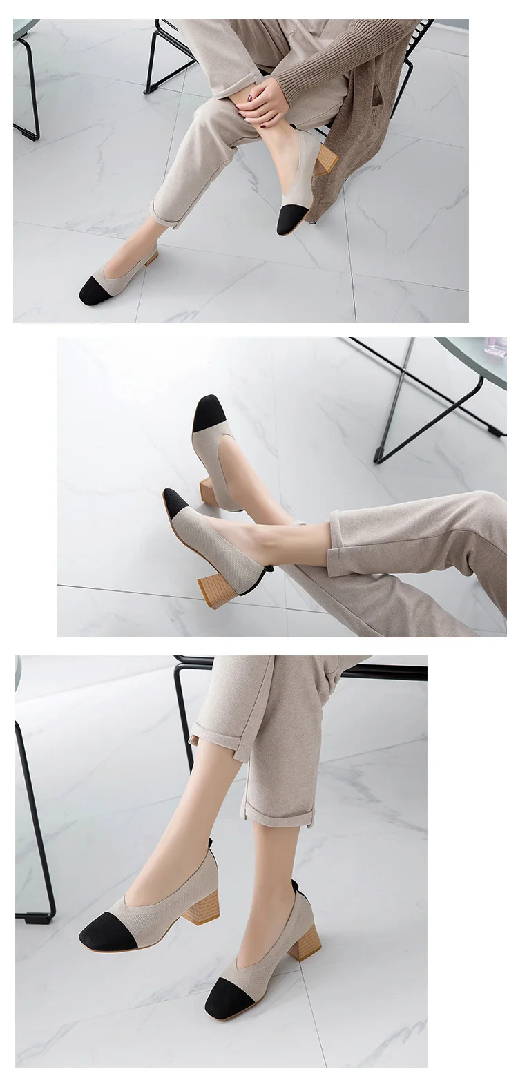 Kjstyrka/ г. простые удобные женские туфли-лодочки с квадратным носком повседневные женские туфли без шнуровки на не сужающемся книзу массивном каблуке 5 см, zapatos mujer