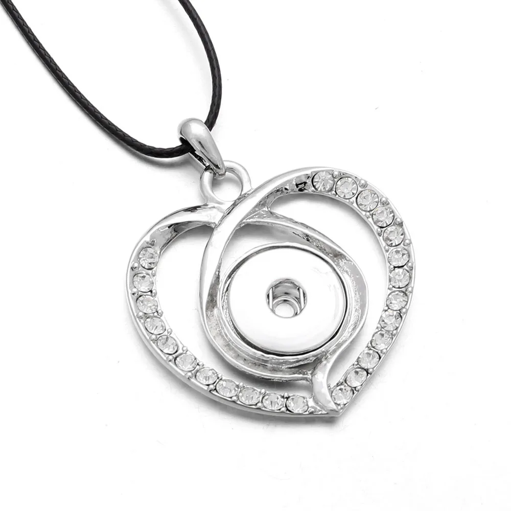 Fashion DIY 18mm Snap Button Necklace Crystal Heart Snap Pendant