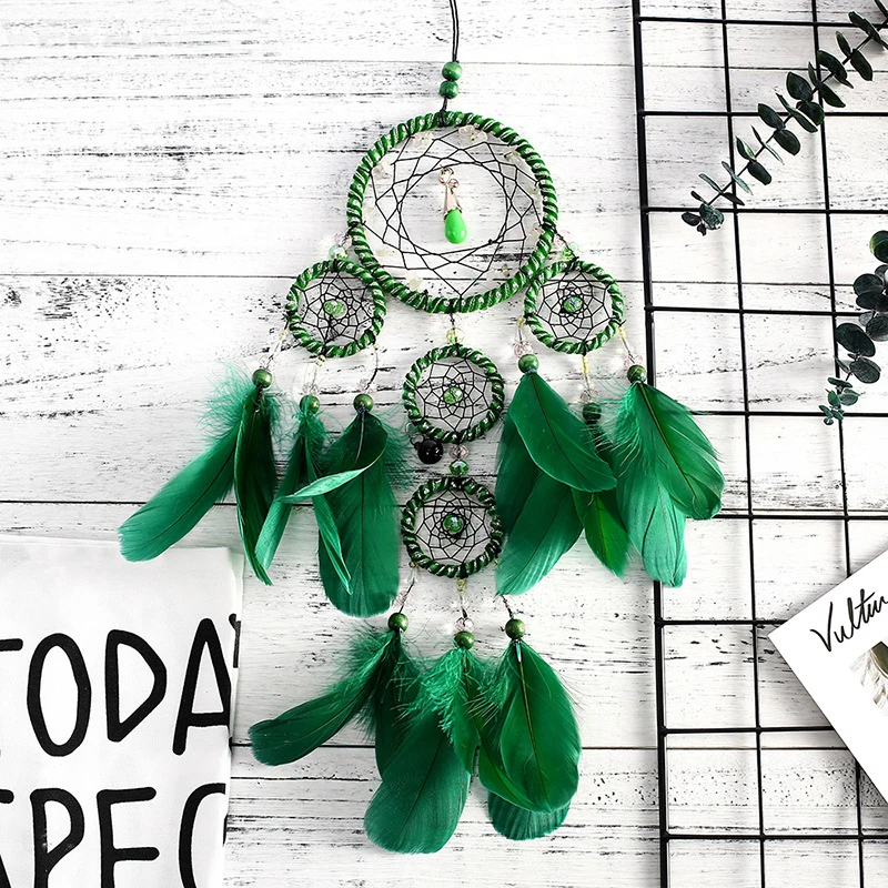 

Handmade Green Decorative Dream Catcher Wall Hanging Dreamcatcher Feather Crafts Kids Stuff Wall Room Home Decor Wind Chimes