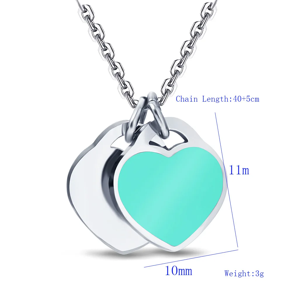 AMORUI Women Heart Pendants Necklace Stainless Steel Blue Silver Women Pendant Necklace Fashion Trendy Femme Chain Necklaces