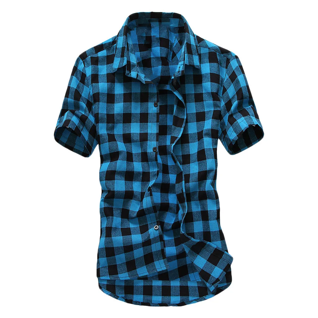 

FOUR COLORS Plaid Shirt Men Shirts 2019 New Summer Fashion Chemise Homme Mens Checkered Shirts Short Sleeve Shirt Men Blouse