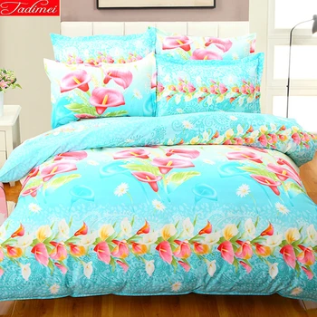 

FLower Floral Sky Blue Pink High Quality 4pcs Bedding Sets King Queen Double Size Duvet Cover 1.8m 2m Bed Sheet Linens Bedlinens