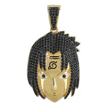 

Hip Hop Full AAA CZ Zircon Bling Iced Out Cartoon Naruto Uchiha Sasuke Pendants Necklace for Men Rapper Jewelry