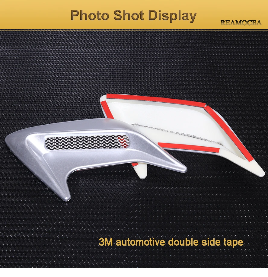 Reamocea 2Pcs Silver Car Side Air Vent Fender Cover Hole Intake Duct Flow Grille Decoration Sticker For VW Audi BMW Honda Benz (9)