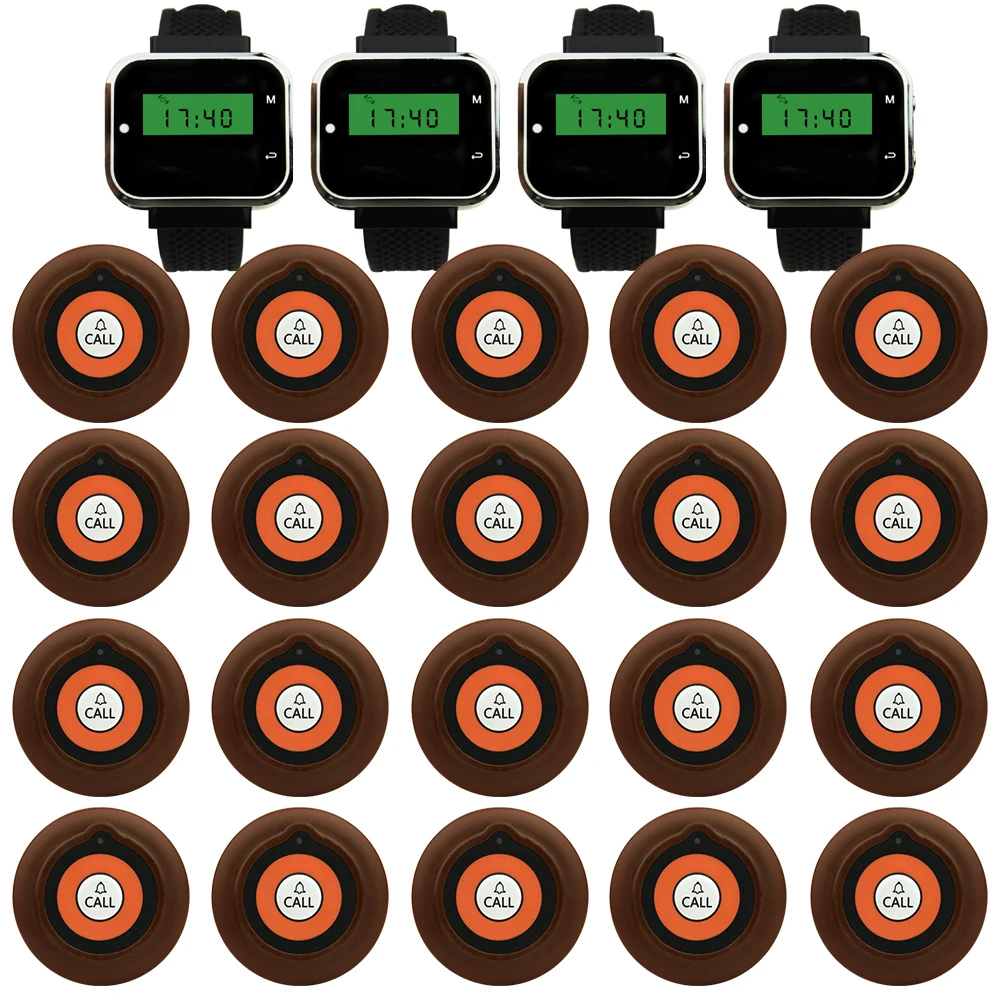 

JINGLE BELLS wireless restaurant calling systems 20 transmitters 4 watch pager/guest waiter calling buttons table buzzers