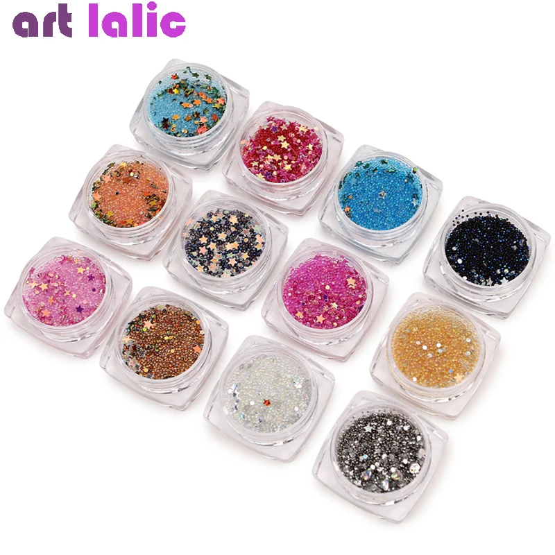 

12 Boxes Nail Art Mini Caviar Beads Rhinestones Nails Colorful Microbeads Decoration Crystal Glitter for Nail 0.6-0.8-1.0mm